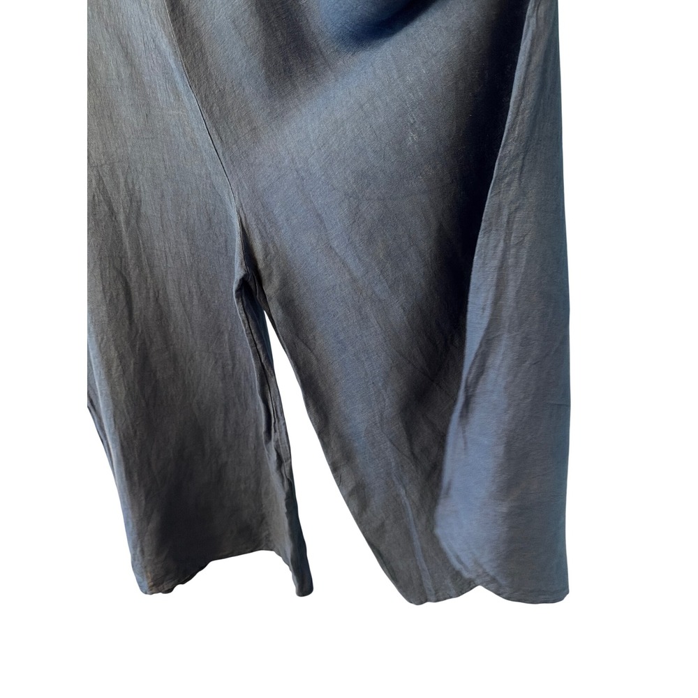 Puro Lino Jumpsuit Blue Linen Wide Leg Sleeveless Scoop Neck Pocket - Picture 2 of 7
